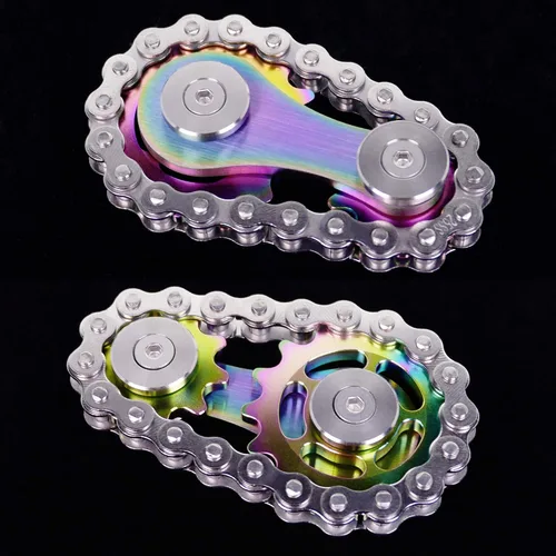 Vista 9 de Fidget Spinner, eslabón de cadena de bicicleta Spinner diseño 2 engranajes Figity Spin Finger Games, mecánica duradera de acero inoxidable