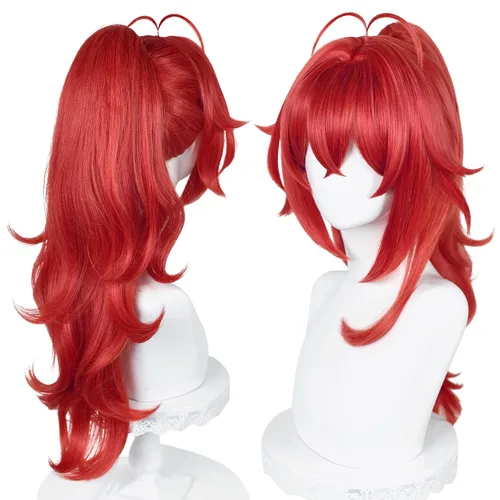 Vista 10 de SL Peluca de cola de caballo rubia ondulada para cosplay de Jean, pelucas de princesa dorada con colas de caballo, flequillos + gorra de peluca