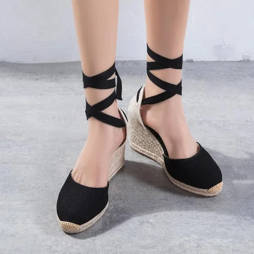 Vista 4 de U-lite - Alpargatas con puente de 3 para mujer, clásicas y suaves, con cordones.