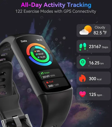Vista 5 de Reloj inteligente Monitor de actividad física con monitor de frecuencia cardíaca 24/7, oxígeno en sangre, presión arterial, seguimiento del sueño