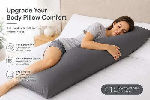 Vista 6 de Evolive Nueva Funda de Almohada Corporal de Hilo 300TC 100% Algodón con Cierre de Cremallera Oculto 21"x54" (Gris Carbón)