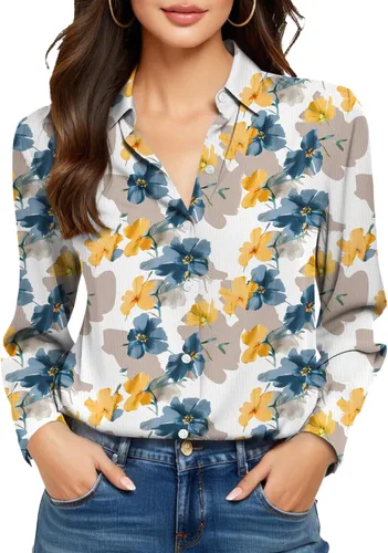 Vista 9 de Camisas sin planchado y sin arrugas para mujer, con botones, de manga larga, de seda de morera, blusas casuales para el trabajo