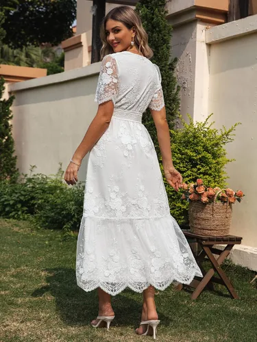 Vista 5 de BerryGo Vestido de noche de lentejuelas para mujer, bordado floral, manga corta, boda, fiesta, graduación, para madre de la novia