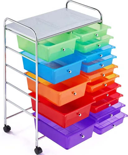 Vista 12 de Topeakmart Organizador de carrito con ruedas de 12 cajones, cajones de almacenamiento de plástico, carrito utilitario, 360 ruedas, color negro