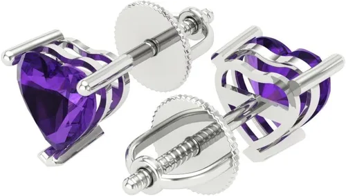 Vista 2 de Aretes de tuerca de diseño de amatista púrpura natural de 1.0 ct ideales VVS1 sin conflictos, diseño de amatista púrpura natural, oro blanco de 14