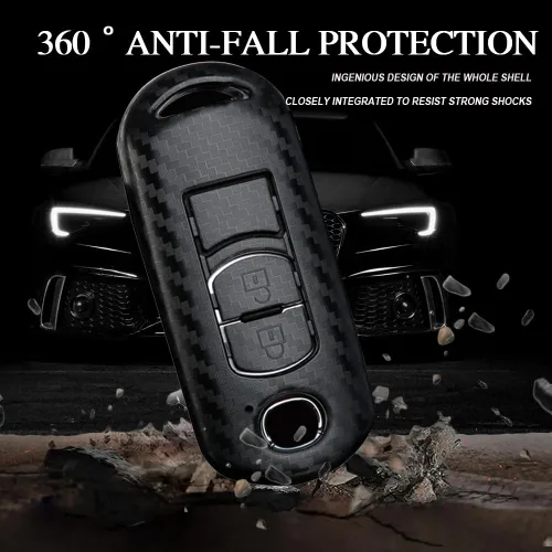 Vista 6 de Funda para llave Mazda CX3 CX5 CX7 Llavero Llavero Shell Holder Fibra Carbono ABS Accesorios 2/3 Botones