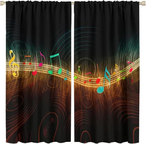 Vista 66 de Cortinas de notas musicales, blanco y negro, instrumento musical, canción, arte de canción, opacas, para ventana, dormitorio, sala de estar