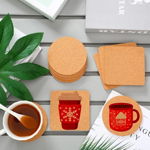 Vista 4 de Yaomiao Juego de 100 posavasos de corcho de madera a granel de 4 pulgadas para beber, té, café, blanco, absorbente, resistente al calor