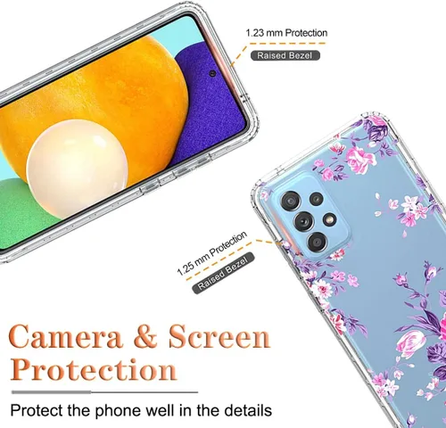 Vista 2 de Funda para Galaxy A52 5G/4G/Galaxy A52S SM-A526 con protector de pantalla de vidrio templado, diseño floral a prueba de golpes, carcasa protectora