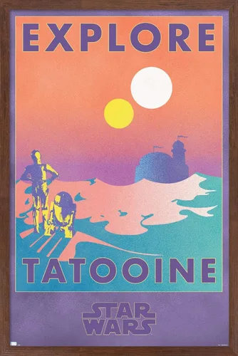 Vista 10 de Trends International Star Wars: Tatooine - Póster de pared de Explore Tatooine, 14.725 x 22.375 pulgadas, versión enmarcada de madera de granero
