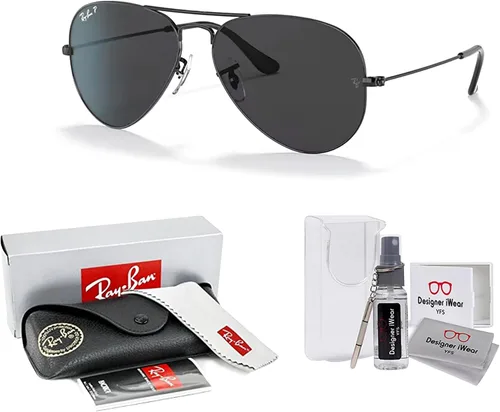 Vista 2 de Ray-Ban RB3025 - Gafas de sol de aviador polarizadas de metal para hombres y mujeres + paquete con kit de cuidado de gafas de diseñador iWear