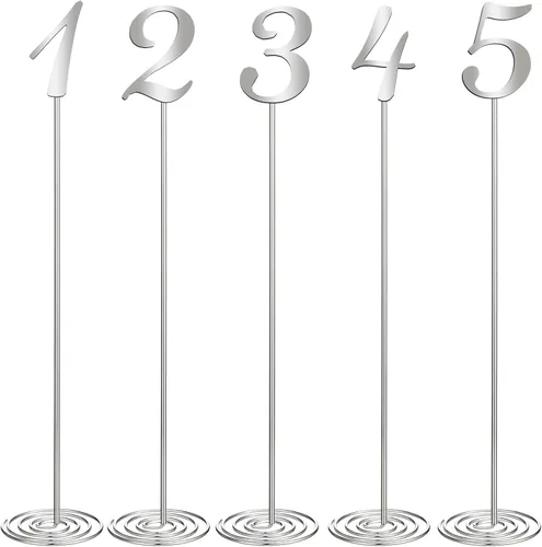 Vista 8 de Therwen 20 piezas Números de mesa de metal 1-20 Números de mesa para recepción de boda Figura de escritorio de acero inoxidable de 30 cm con base