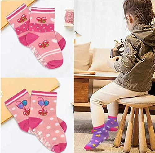 Vista 6 de Tphon 12 pares de calcetines antideslizantes con agarre en la parte inferior antideslizante, de algodón antideslizante para niños, niñas, niños