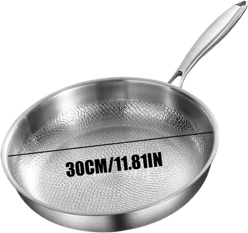Vista 6 de Sartén de acero inoxidable – Sartén martillada resistente, cocina antiadherente, sartén para saltear con calor uniforme Utensilios de cocina