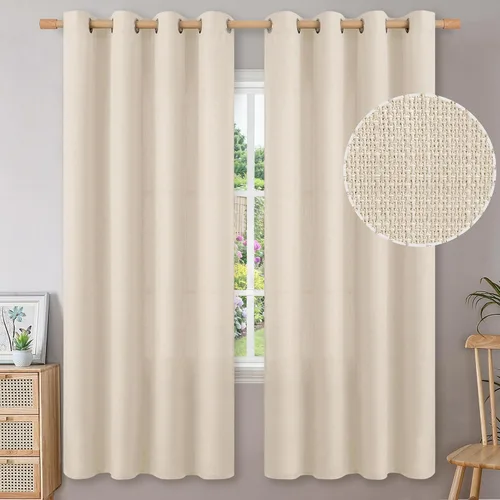 Vista 251 de BGment Cortinas de Lino Beige de 63 Pulgadas de Largo 2 Paneles - Tratamientos para Ventanas con Textura de Arpillera Filtrantes de Luz Cortinas B