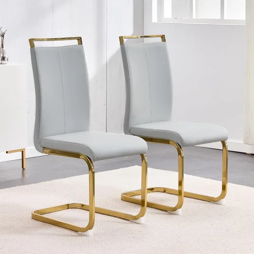 Vista 32 de Juego de 2 sillas de comedor, sillas de cocina, sillas sin brazos, sillas laterales de cuero y patas de metal con respaldo alto