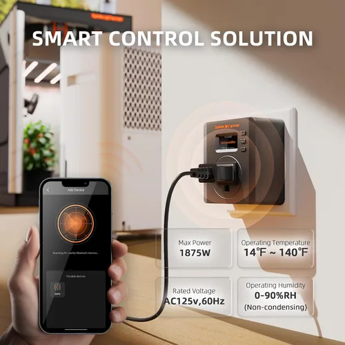 Vista 2 de Spider Farmer S Station GGS Pro Outlet 1 AC Enchufe de controles basado en la aplicación 15 A/1875 W máximo, monitoreo de energía, universal