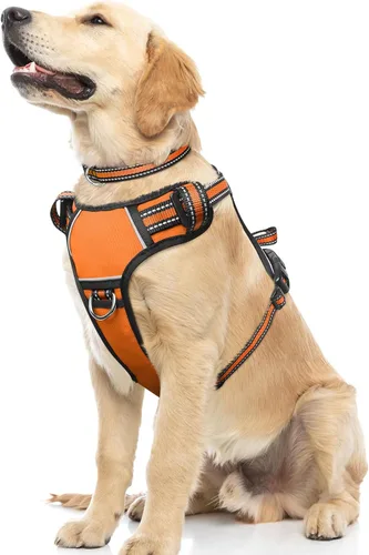 Vista 17 de Arnés para perro sin tirones, arneses para mascotas con collar, chaleco Oxford reflectante y ajustable, hebillas delanteras y traseras para correa