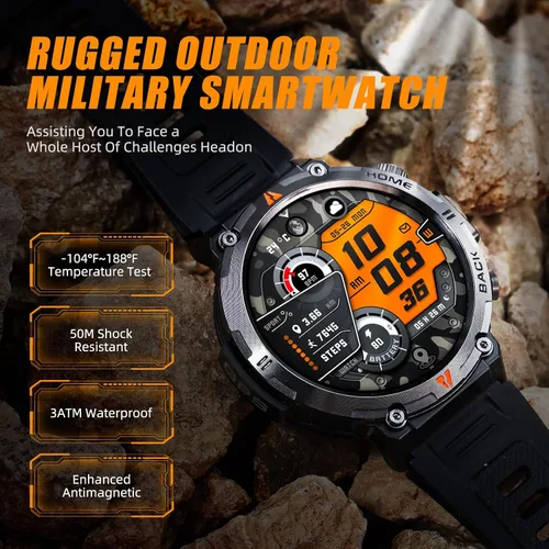 Vista 10 de Relojes inteligentes militares para hombres con GPS integrado con brújula linterna LED, reloj inteligente táctico resistente al agua 3ATM con texto