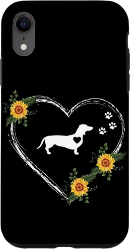 Vista 25 de Dachshund Heartbeat With Paw Prints On Black Case for iPhone 16