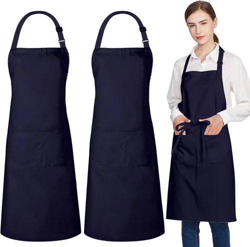 Vista 22 de Jubatus Paquete de 2 delantales 100% algodón con 2 bolsillos para cocinar, cocinero, delantal ajustable para mujeres y hombres, color beige