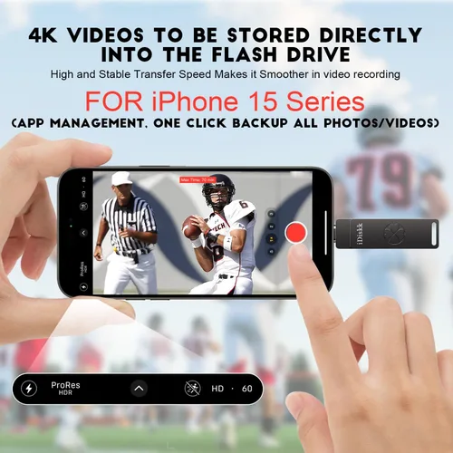Vista 2 de 【Plug-play】iDiskk - Unidad flash SSD de alta velocidad de 256 GB de 1000 MB/S para iPhone 15/15 Plus/15 Pro/15 Pro Max, USB C iPad, MacBook