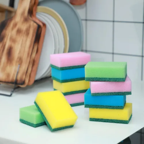 Vista 6 de Esponja para platos de cocina, esponja de limpieza multicolor, almohadilla de fregado de doble cara, no raya, esponja absorbente para lavar platos