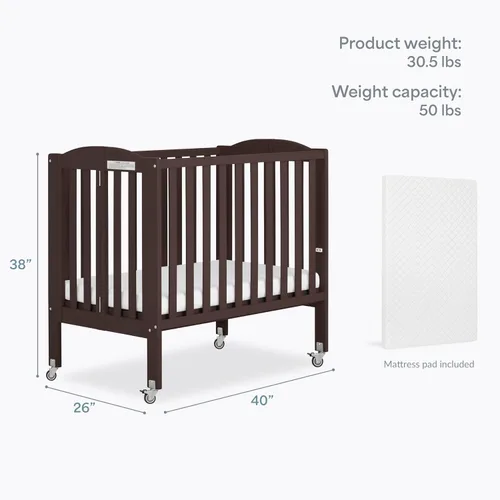 Vista 3 de Dream On Me Mini cuna portátil 2 en 1, cuna de bebé de tamaño no matrimonial para espacios pequeños, 2 alturas de colchón, diseño compacto de viaje