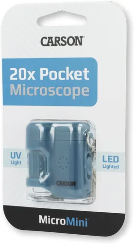 Vista 7 de Carson MicroMini 20x Microscopio de bolsillo para adultos, linterna UV y LED, azul (MM-280B) Linterna integrada con luz UV y LED - Herramienta