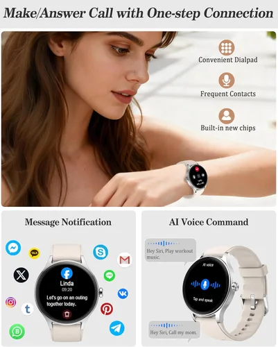Vista 3 de Reloj inteligente para mujeres, mujeres y hombres, reloj de fitness de 1.27 pulgadas [caja de 1.614 in] con recepción de llamadas/marcación, monitor