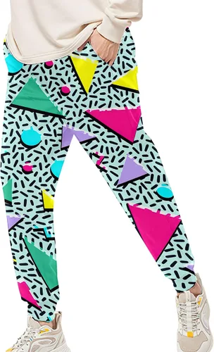 Vista 4 de VVGETE Disfraces de los años 80 para hombre, pantalones deportivos, pantalones casuales para correr con cordón, traje de los años 90 para hombre
