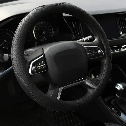 Vista 9 de Rueesh - Funda universal para volante (piel de microfibra, para 14.5-15 pulgadas) Funda antideslizante para volante de automóvil para mujeres
