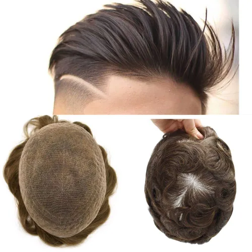 Vista 135 de PUNRU HAIR Completo Swiss Lace Toupee para hombres Sistema de cabello humano real Sistema de reemplazo de cabello humano para hombre Toupee