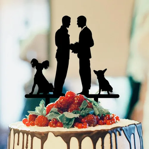 Vista 12 de Decoración rústica para tartas de boda del mismo sexo, silueta de novios, decoración para tartas de boda con Rottweiler y Basset Hound Novio y Novio