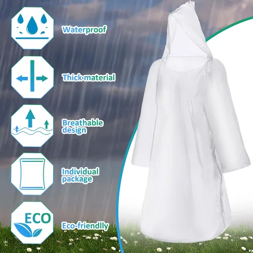 Vista 3 de 200 Ponchos de lluvia desechables para adultos, poncho de lluvia de emergencia a granel, transparente, impermeable, desechable, envuelto