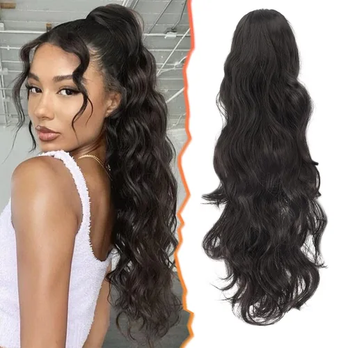Vista 11 de BARSDAR Extensiones de cola de caballo con clip de garra, extensiones de cabello corto ondulado negro de 14 pulgadas para mujer, extensiones