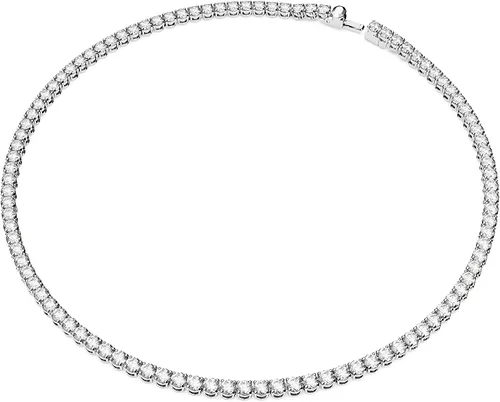 Vista 2 de Swarovski Matrix Tennis Necklace with Bright Blue Crystals on a Rhodium Finished Setting