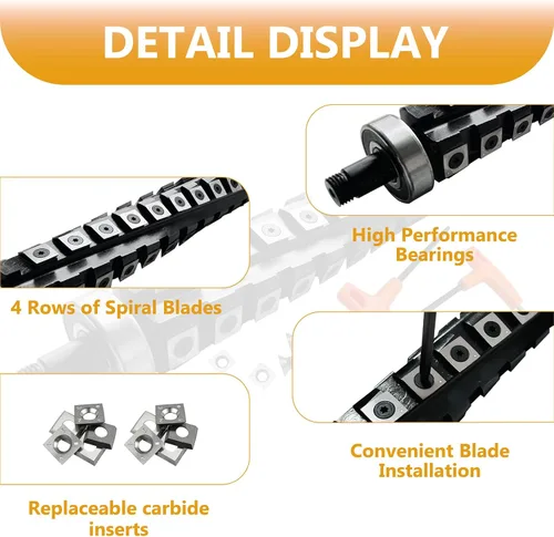 Vista 2 de Cabezal de corte helicoidal en espiral de 13 pulgadas para cepilladora DeWalt DW735 DW735X, cabezal de corte helicoidal, 4 filas, 60 insertos