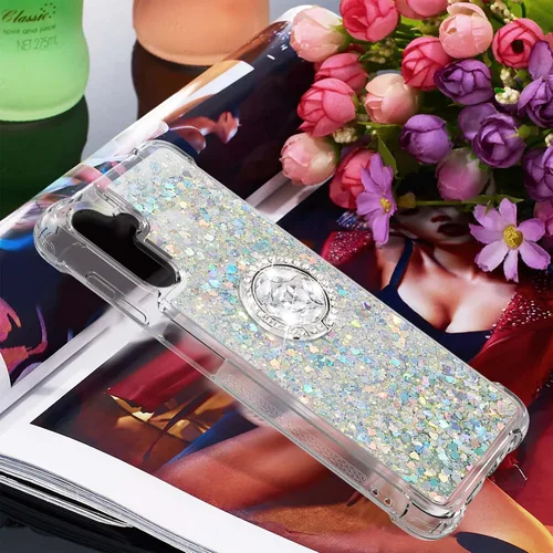 Vista 7 de CCSmall Carcasa con purpurina y soporte de anillo para Samsung Galaxy A13 5G/A04s, color plateado