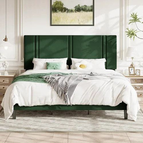Vista 31 de Allewie Twin Platform Bed Frame with Velvet Upholstered Headboard