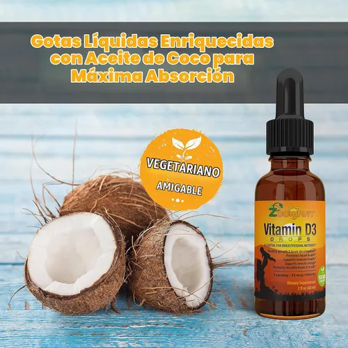 Vista 4 de Gotas de vitamina D para bebés, gotas de vitamina D para bebés, 1000 UI, 2 onzas líquidas, vitamina D3 orgánica con fórmula de máxima absorción