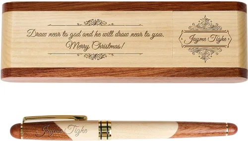 Vista 3 de Sistema grabado personalizado de la pluma de madera, pluma ejecutiva y caja con personalización libre, bolígrafo con estuche para regalo (B)