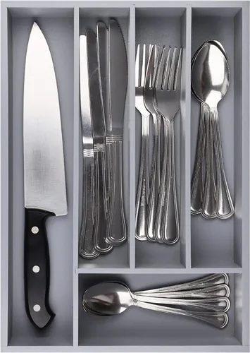 Vista 13 de Pristine Bamboo bandeja organizadora de cubiertos – Utensilios de mesa, cubiertos, soporte de cubiertos para cajón – Organizador de cajón de madera