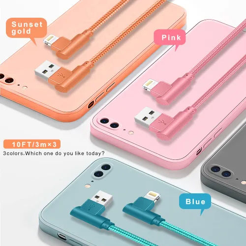 Vista 2 de Cargador de iPhone de 90 grados, cable Lightning USB certificado MFi