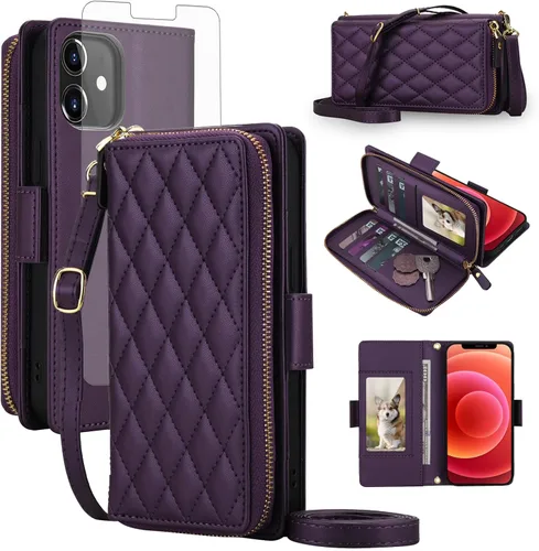 Vista 35 de Asuwish Funda compatible con iPhone 6/6s/7/8/SE 2020 2022 con cremallera y bloqueo RFID, protector de pantalla, correa cruzada i6 i7 i8 7s 8s SE2020