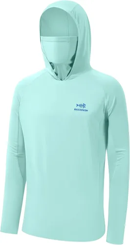 Vista 20 de Bassdash UPF 50+ Camisa de pesca de manga larga para hombre con máscara y pasamontañas UV para el cuello Verde Aqua