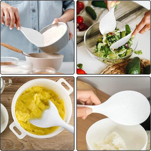 Vista 5 de FireKylin 2 piezas de pala de arroz de plástico, espátula de cuchara de arroz antiadherente, cuchara de olla de arroz resistente al calor (blanco)