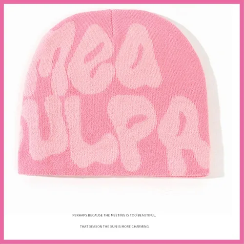 Vista 2 de MEA Culpa Gorro para mujer, gorro gráfico Y2k, gorro de ganchillo suave, sombrero de invierno para mujer, accesorios Y2K