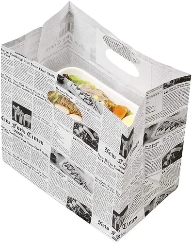 Vista 23 de Bag Tek Rectangle Paper Take Out Bag - with Handles - 11" x 7" x 11" - 100 count box