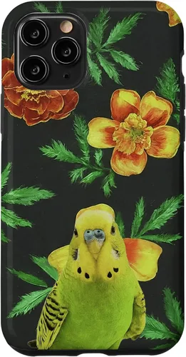 Vista 10 de iPhone 15 Parakeet Budgie Marigolds Orange Yellow Plant Pattern Case